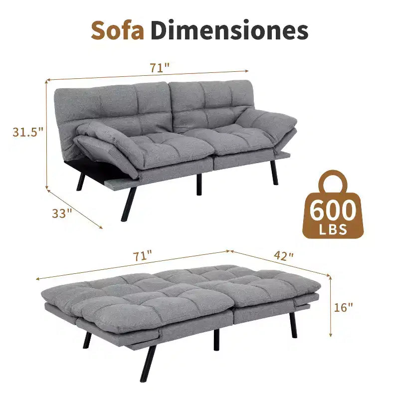 Divano letto futon convertibile blu / grigio scuro / grigio chiaro, 180 cm, 2 posti