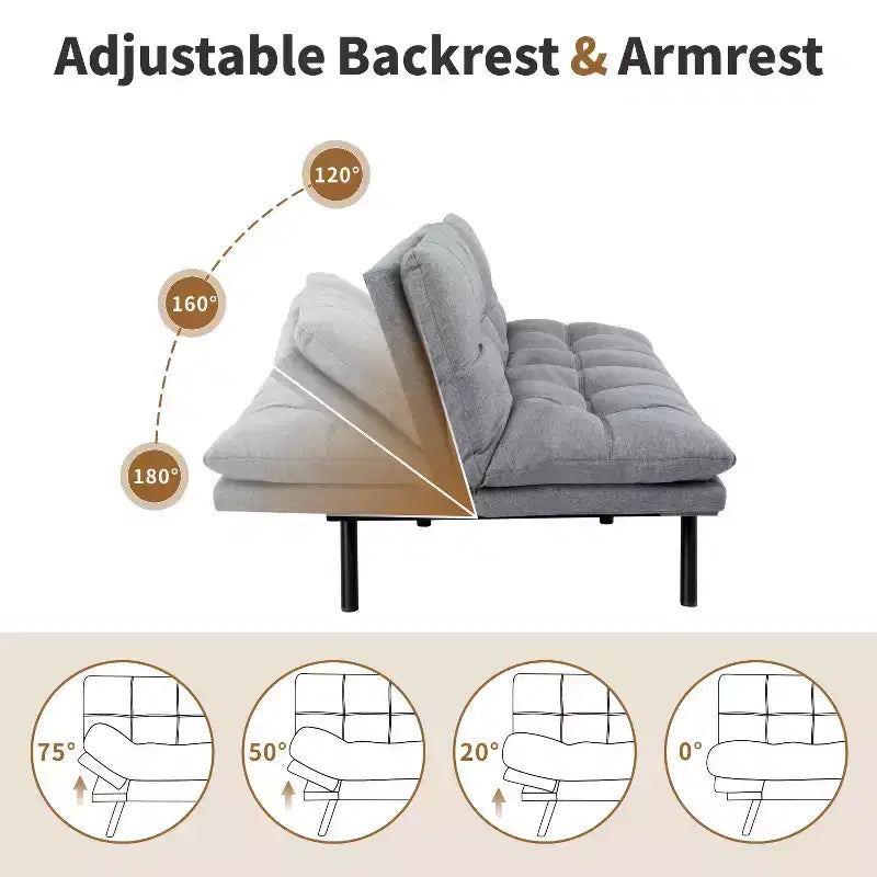 Divano letto futon convertibile blu / grigio scuro / grigio chiaro, 180 cm, 2 posti