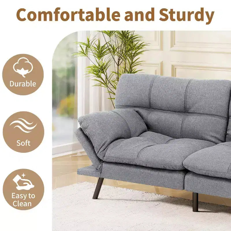 Divano letto futon convertibile blu / grigio scuro / grigio chiaro, 180 cm, 2 posti