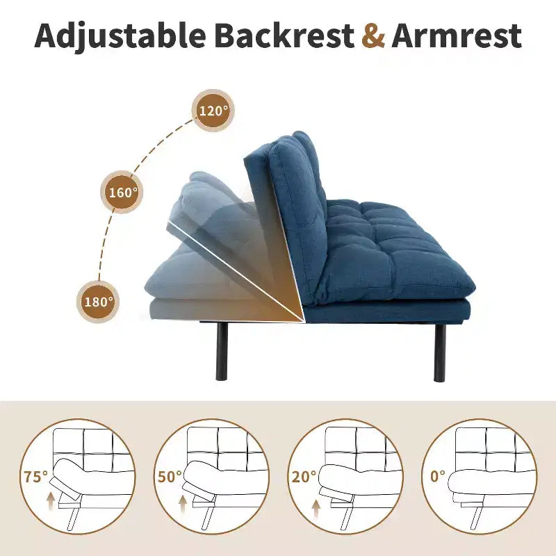 Divano letto futon convertibile blu / grigio scuro / grigio chiaro, 180 cm, 2 posti