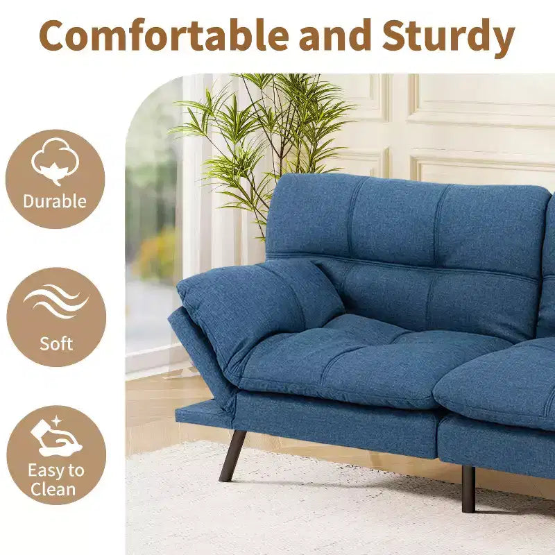 Divano letto futon convertibile blu / grigio scuro / grigio chiaro, 180 cm, 2 posti