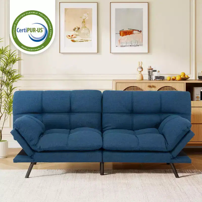 Divano letto futon convertibile blu / grigio scuro / grigio chiaro, 180 cm, 2 posti