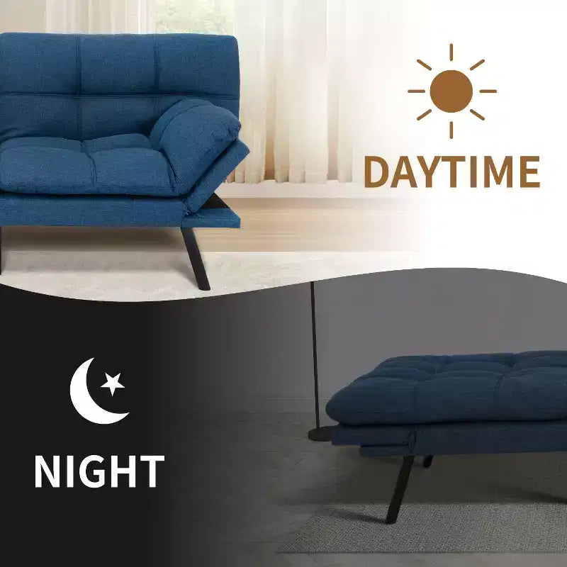 Divano letto futon convertibile blu / grigio scuro / grigio chiaro, 180 cm, 2 posti