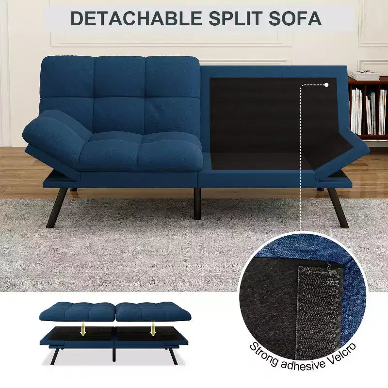 Divano letto futon convertibile blu / grigio scuro / grigio chiaro, 180 cm, 2 posti
