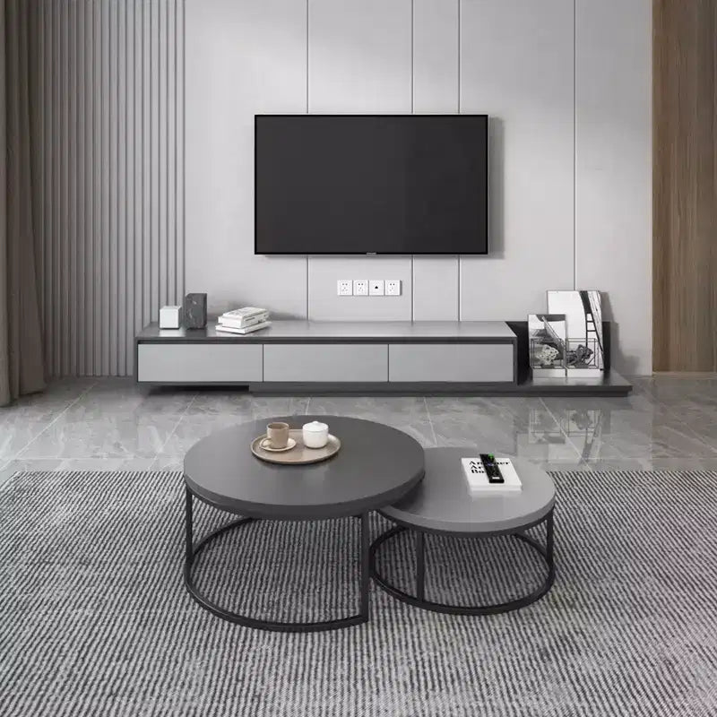 Mobile TV estensibile grigio con 3 cassetti e ripiani aperti – Adatto a TV fino a 80", assemblaggio 1-2 persone