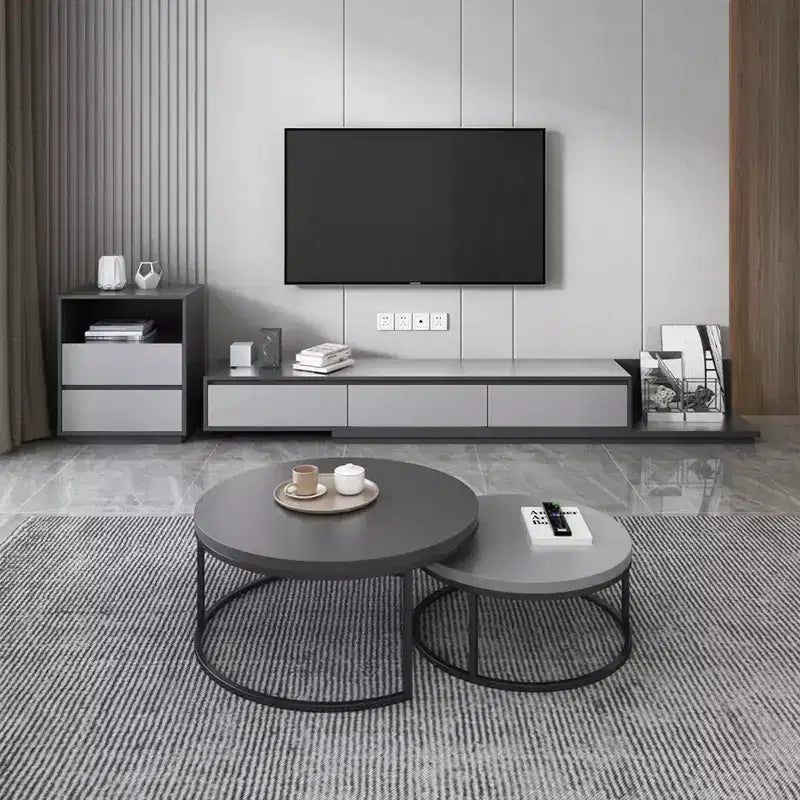 Mobile TV estensibile grigio con 3 cassetti e ripiani aperti – Adatto a TV fino a 80", assemblaggio 1-2 persone