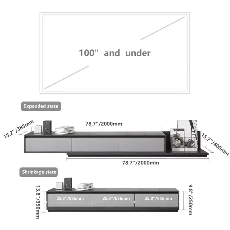 Mobile TV estensibile grigio con 3 cassetti e ripiani aperti – Adatto a TV fino a 80", assemblaggio 1-2 persone