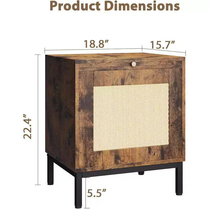 Comodini in rattan marrone e nero con armadietto, set da 2