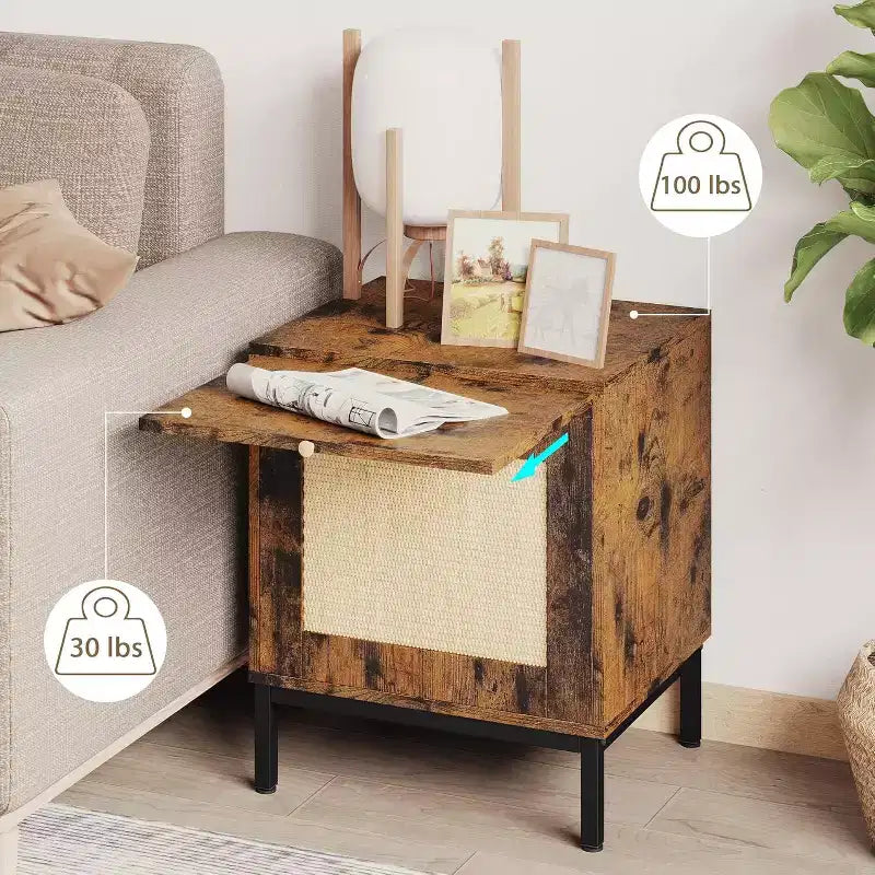 Comodini in rattan marrone e nero con armadietto, set da 2