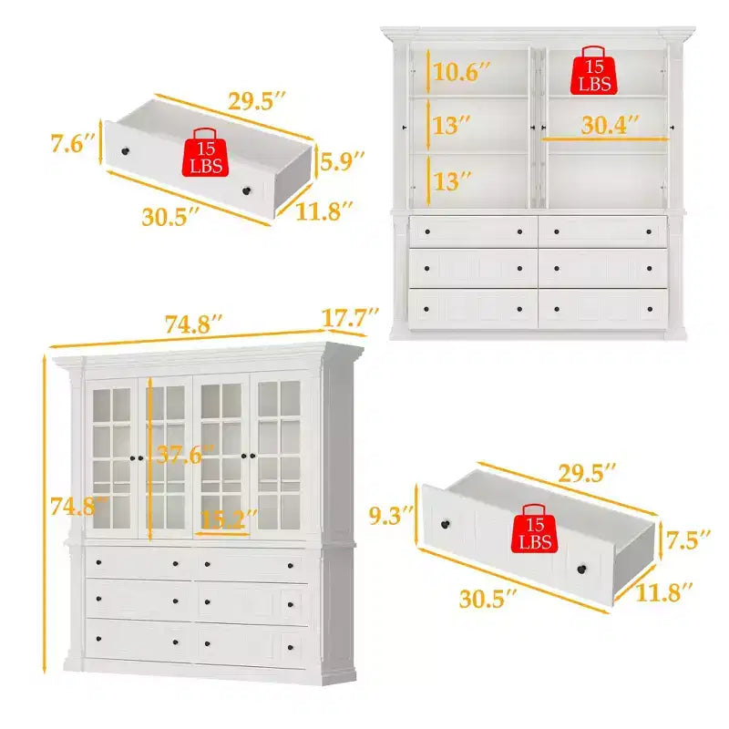Mobile credenza con vetrine espositivo bianco