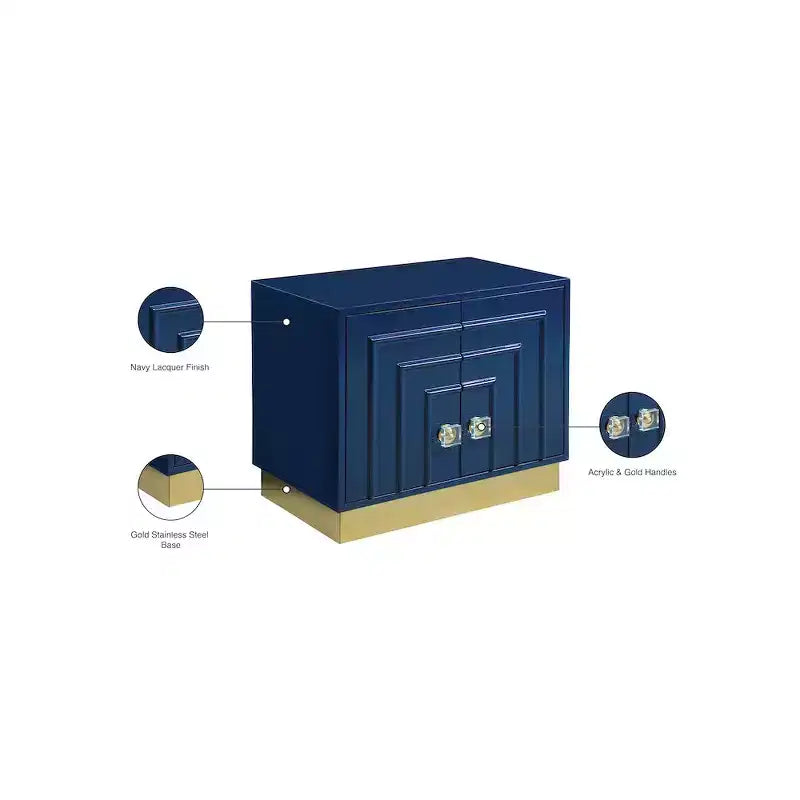 Tavolino laterale rettangolare laccato bianco/blu navy e oro, 1 pezzo