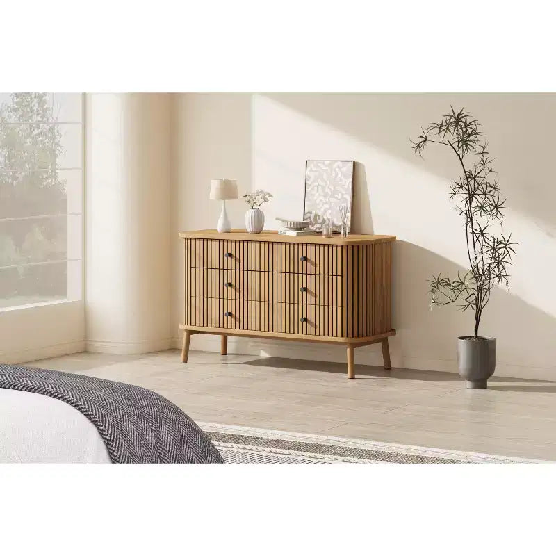Cassettiera a 6 cassetti naturale con gambe in metallo – Montaggio a pavimento, montaggio da 1 persona
