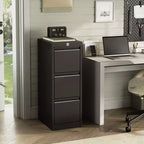 3 Drawer Black Metal Filing Cabinets, File Cabinet with Lock - Metal Vertical Filing Cabinet for Home Office Organize Letters/Legal/A4