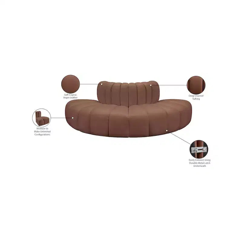 Divano Modulare in Ecopelle Color Cognac, Seduta Singola