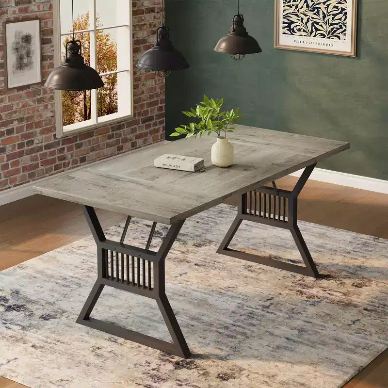 Tavolo da pranzo in stile rustico nero/grigio/bianco – 4-6 posti (senza sedie)
