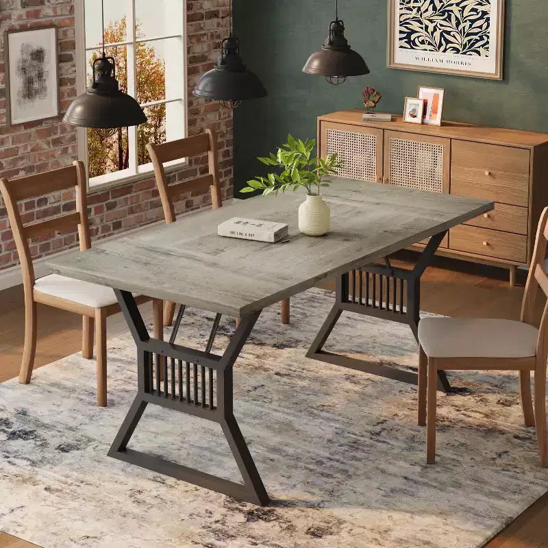 Tavolo da pranzo in stile rustico nero/grigio/bianco – 4-6 posti (senza sedie)
