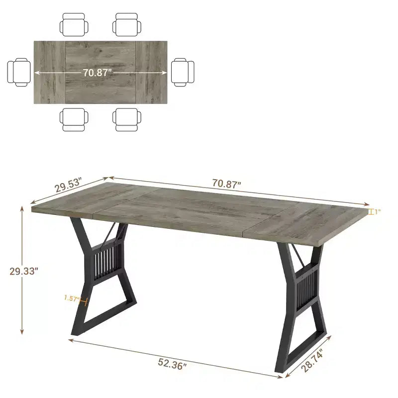 Tavolo da pranzo in stile rustico nero/grigio/bianco – 4-6 posti (senza sedie)