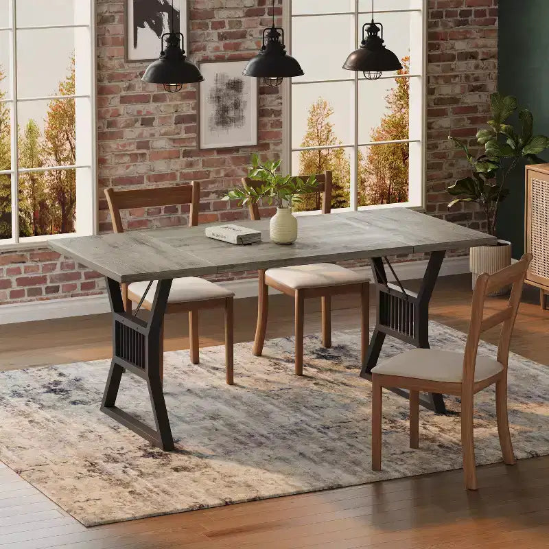 Tavolo da pranzo in stile rustico nero/grigio/bianco – 4-6 posti (senza sedie)