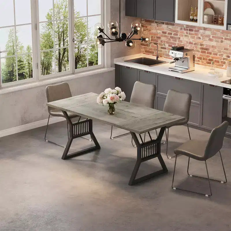 Tavolo da pranzo in stile rustico nero/grigio/bianco – 4-6 posti (senza sedie)