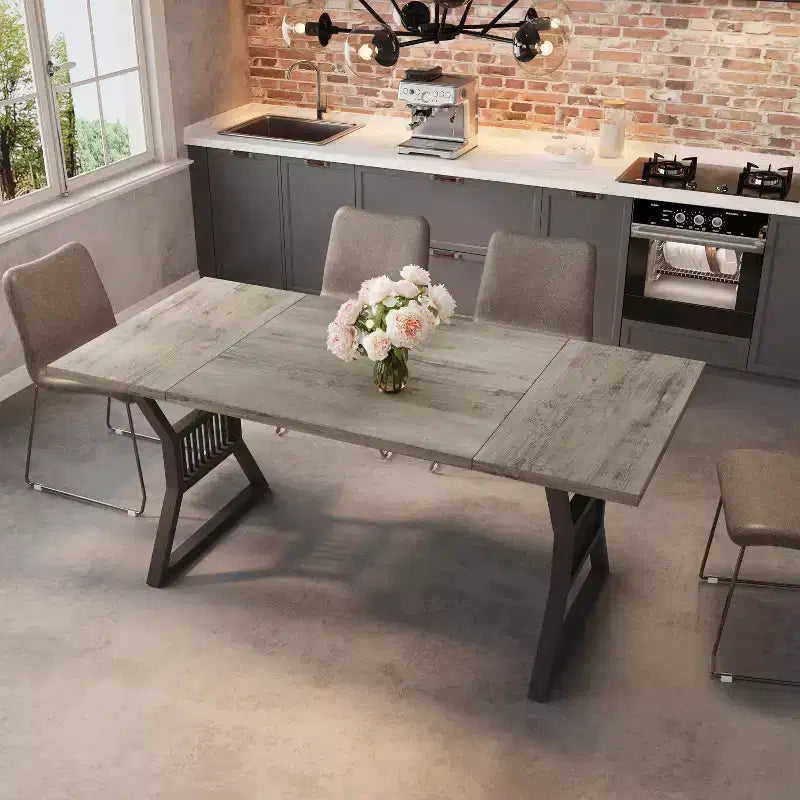 Tavolo da pranzo in stile rustico nero/grigio/bianco – 4-6 posti (senza sedie)