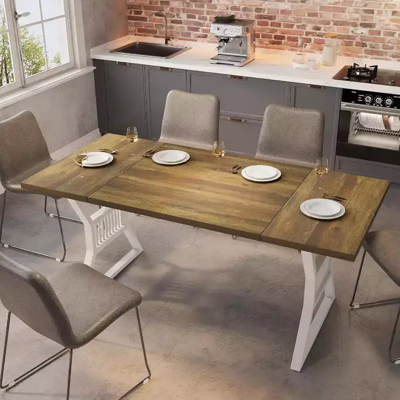 Tavolo da pranzo in stile rustico nero/grigio/bianco – 4-6 posti (senza sedie)
