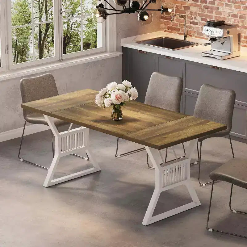 Tavolo da pranzo in stile rustico nero/grigio/bianco – 4-6 posti (senza sedie)