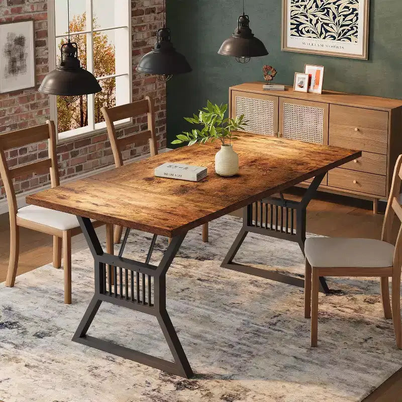 Tavolo da pranzo in stile rustico nero/grigio/bianco – 4-6 posti (senza sedie)