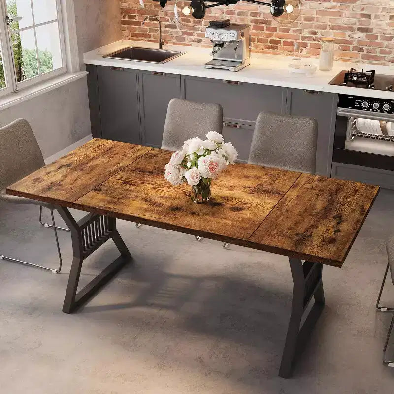 Tavolo da pranzo in stile rustico nero/grigio/bianco – 4-6 posti (senza sedie)