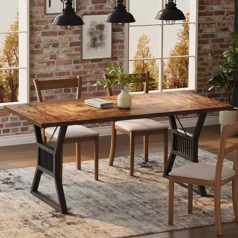 Tavolo da pranzo in stile rustico nero/grigio/bianco – 4-6 posti (senza sedie)