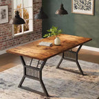 70.8 Inch Dining Table Set for 4-6,Kitchen Dinner Table with Heavy Duty Metal Legs,Farmhouse Wooden Eating Table for Lining Room,Home-No Chair