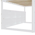 Letto a soppalco a forma di casetta, bianco naturale, per bambini, con scivolo, tenda e contenitore – singolo/piazza e mezza, 1 bambino