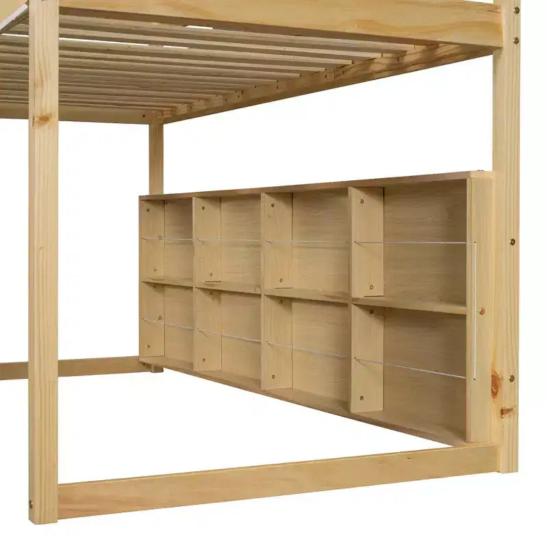 Letto a soppalco a forma di casetta, bianco naturale, per bambini, con scivolo, tenda e contenitore – singolo/piazza e mezza, 1 bambino