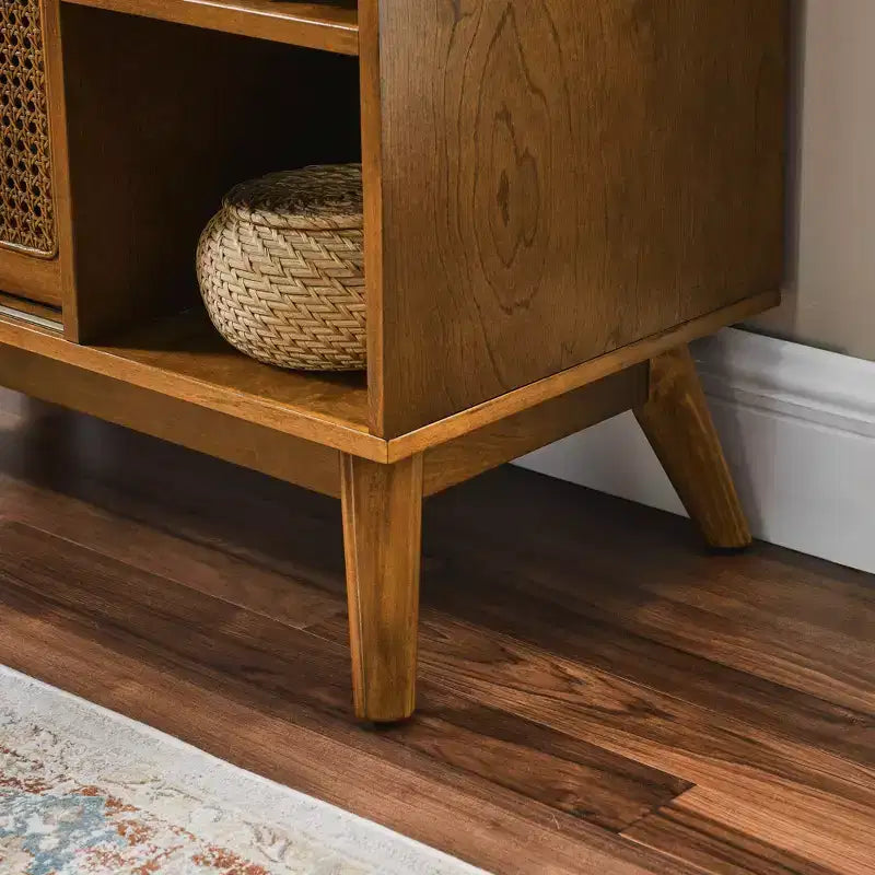 Mobile credenza buffet in noce e rattan con ante, stile Mid-Century, per 1