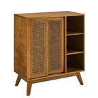 Mobile credenza buffet in noce e rattan con ante, stile Mid-Century, per 1