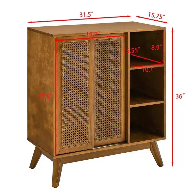 Mobile credenza buffet in noce e rattan con ante, stile Mid-Century, per 1