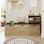 Panca da Ingresso in Legno Naturale e Similpelle Beige con 4 Cassetti a Ribalta – Seduta per 1 Persona