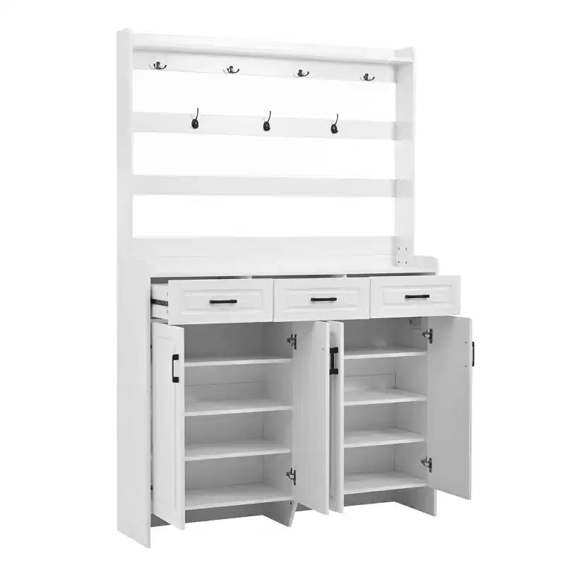 Scarpiere / Appendini / Mobili per l'ingresso nero / marrone rustico / bianco – 4 ante, 3 cassetti, 8 ripiani – Per 1 persona