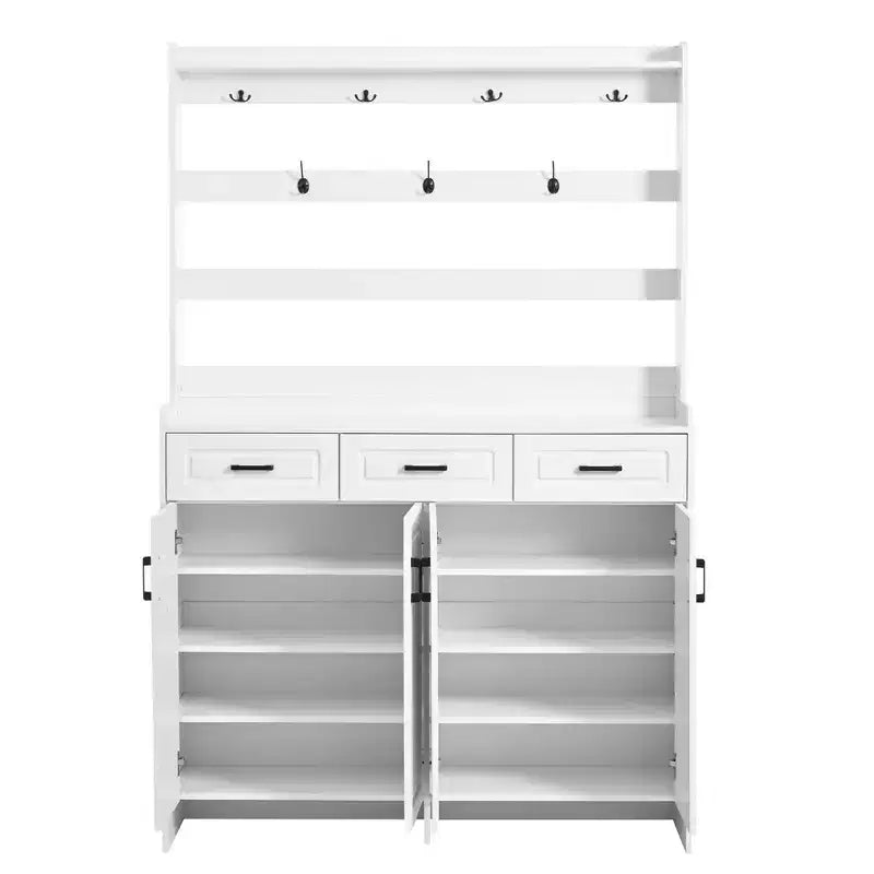 Scarpiere / Appendini / Mobili per l'ingresso nero / marrone rustico / bianco – 4 ante, 3 cassetti, 8 ripiani – Per 1 persona