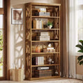 Lantine 6-Tier Wooden Bookshelf, 71 Tall Freestanding Bookcase, Industrial Display Shelves for Home Office, Living Room, Brown