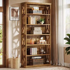 Lantine 6-Tier Wooden Bookshelf, 71 Tall Freestanding Bookcase, Industrial Display Shelves for Home Office, Living Room, Brown