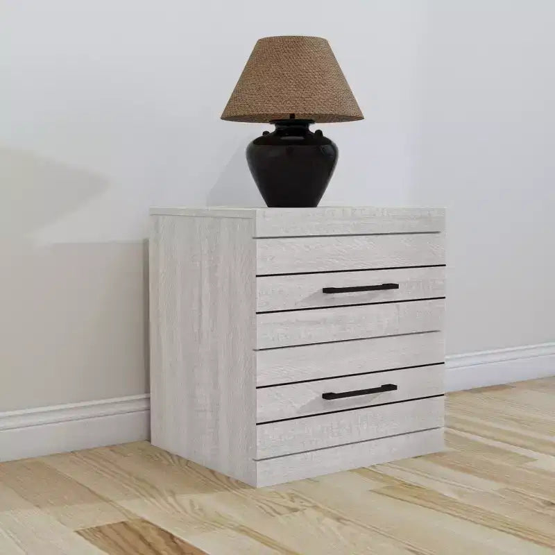 Comodino con 2 cassetti in rovere grigio polvere