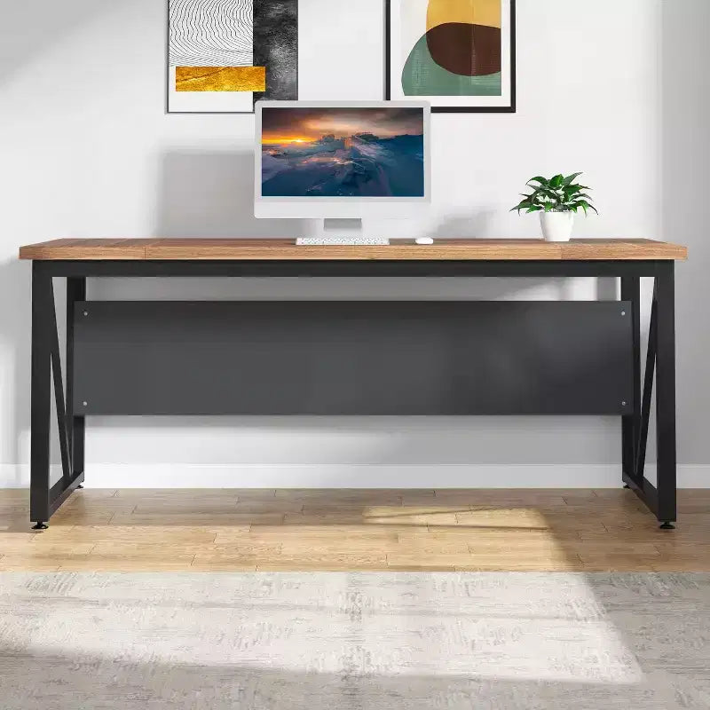 Scrivania per computer in noce scuro da 63", singola, gambe in acciaio