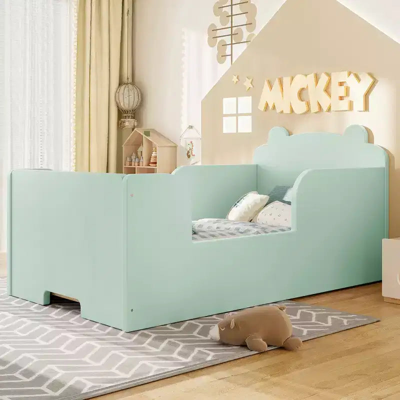 Lettino a pavimento per bambini a forma di orso, Blu/Verde/Naturale/Rosa/Bianco, Singolo