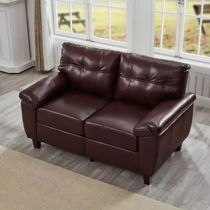 Divanetto 2 posti in similpelle trapuntata nera/marrone/bordeaux con contenitore