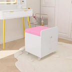 Sgabello da toeletta in similpelle verde/rosa/giallo con contenitore e ruote, 1 posto