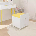 Sgabello da toeletta in similpelle verde/rosa/giallo con contenitore e ruote, 1 posto