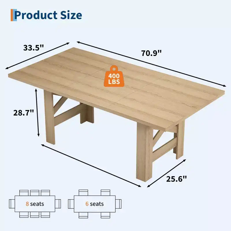 Tavolo da pranzo da fattoria da 180 cm, nero/legno naturale, 6-8 posti