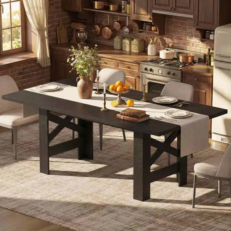 Tavolo da pranzo da fattoria da 180 cm, nero/legno naturale, 6-8 posti