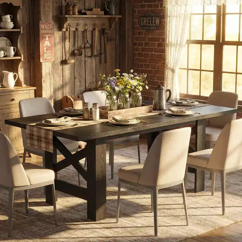 Tavolo da pranzo da fattoria da 180 cm, nero/legno naturale, 6-8 posti