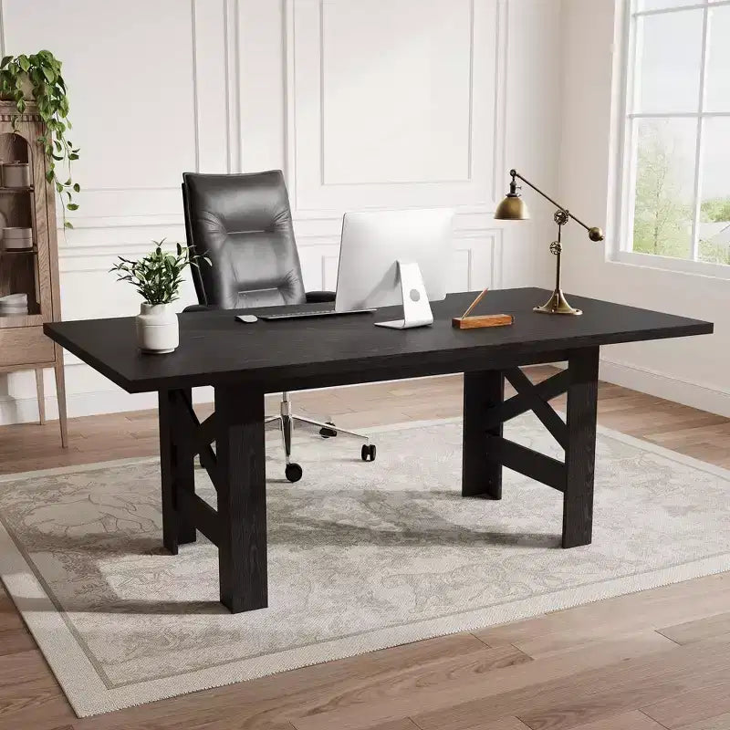 Tavolo da pranzo da fattoria da 180 cm, nero/legno naturale, 6-8 posti